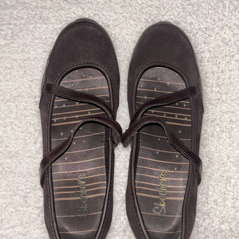 Skechers Women's Dark Brown Strappy Mary Jane Flats